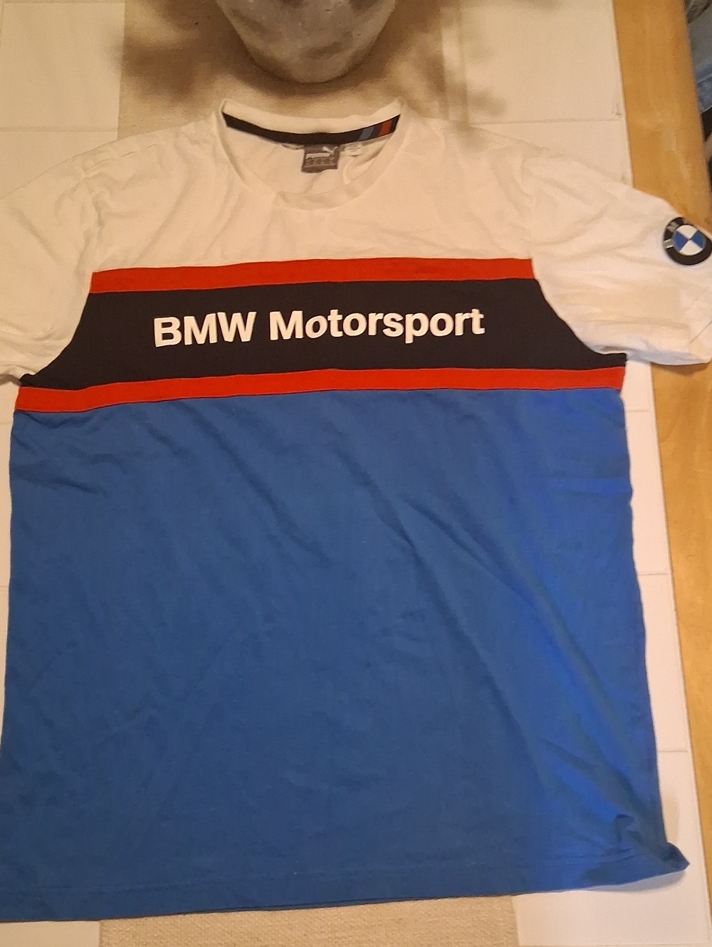 MENS Puma BMW Motorsport Short-Sleeve Crew Tee in White, Blue and Red SIZE XL